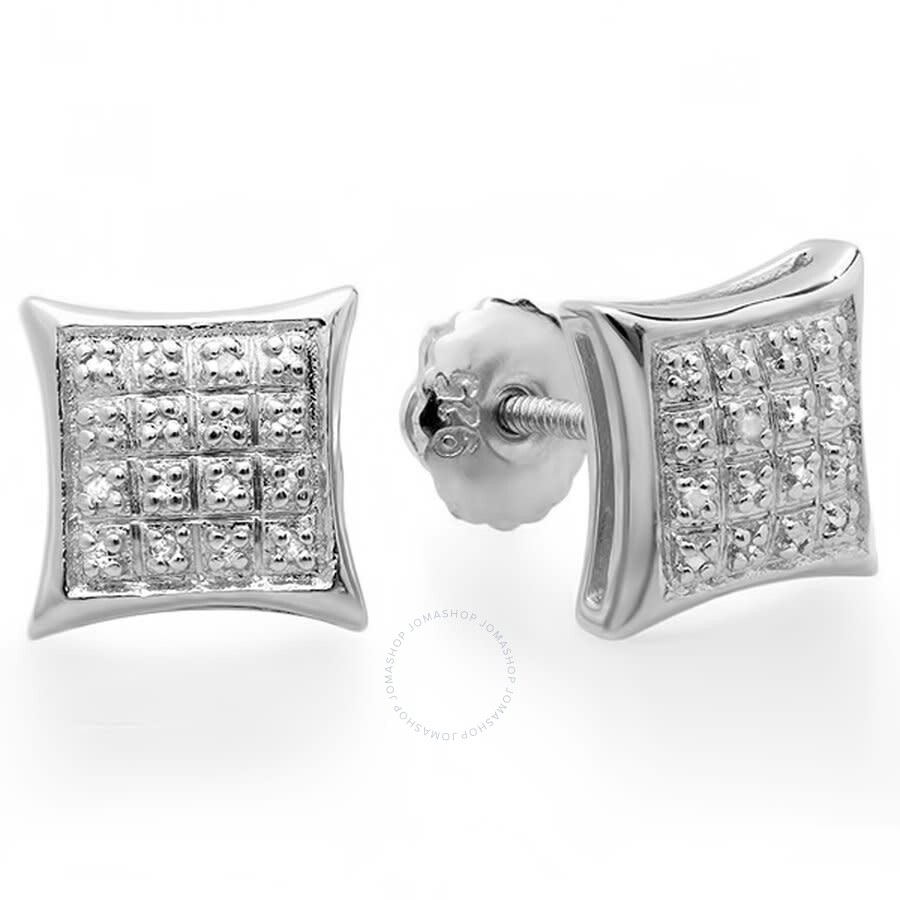 ctw Dazzlingrock Collection 0.06 Carat Sterling Silver White Diamond V Prong Square Mens Hip Hop Iced Stud Earrings