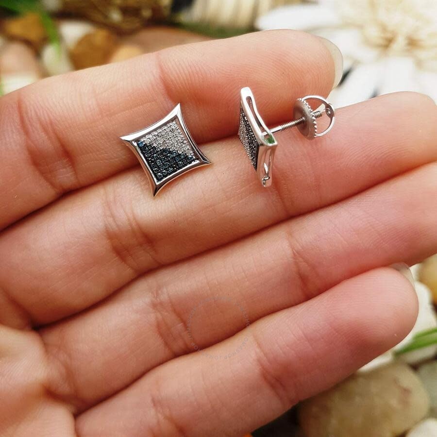 White /& Blue Round Diamond Micro Pave Setting Kite Shape Stud Earrings 1//4 CT ctw Dazzlingrock Collection 0.20 Carat