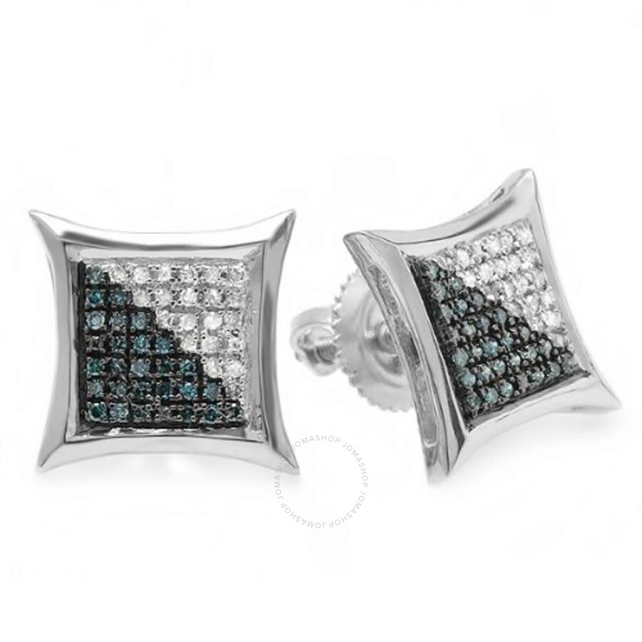 White /& Blue Round Diamond Micro Pave Setting Kite Shape Stud Earrings 1//4 CT ctw Dazzlingrock Collection 0.20 Carat