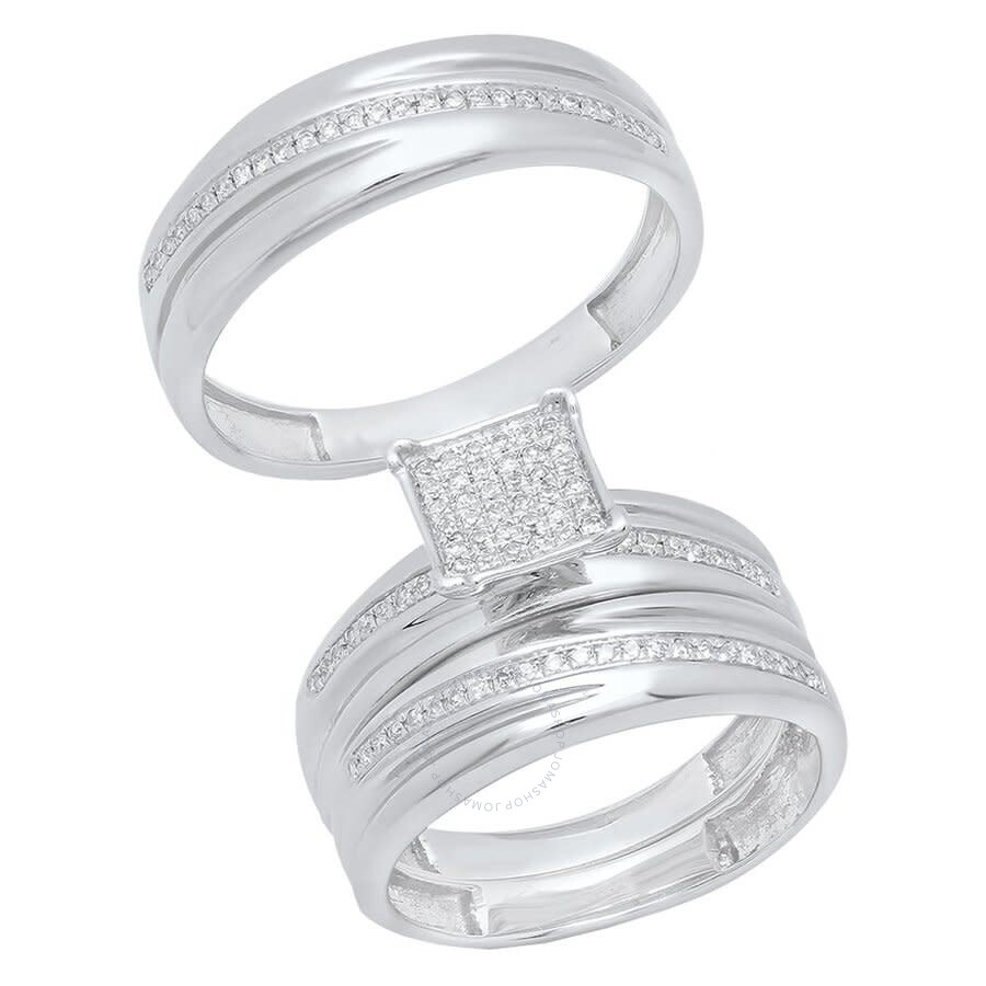 Sterling Silver ctw Round White Diamond Mens /& Womens Micro Pave Trio Bridal Wedding Set Dazzlingrock Collection 0.65 Carat