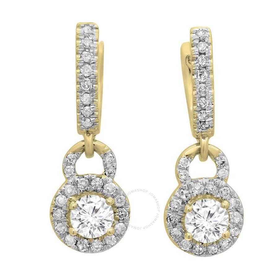 1//2 ct Round Real Diamond Drop Dangle Earrings 14K Yellow Gold Over