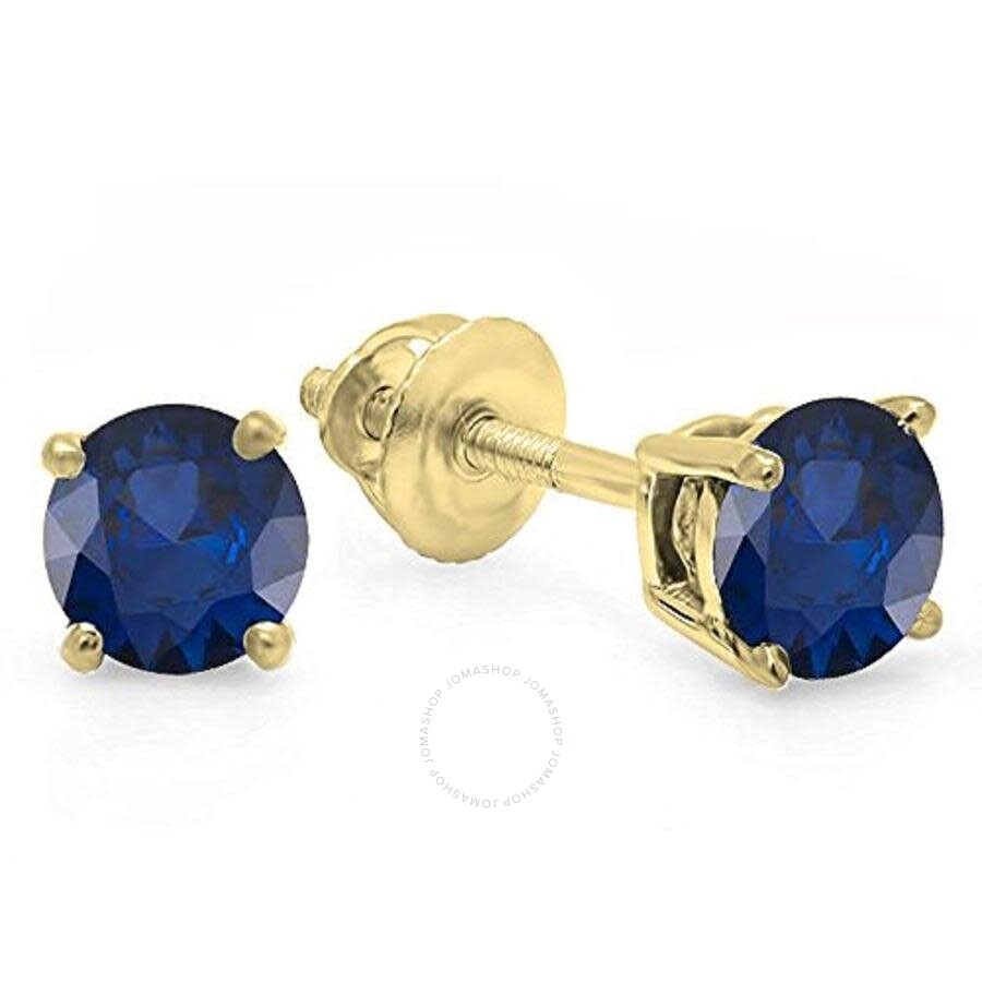 Round 5mm Genuine Blue Sapphire 10k Yellow Gold Stud Earrings