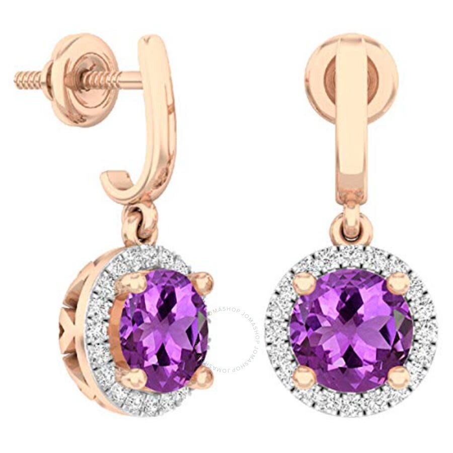 Rose Gold Dazzlingrock Collection 10K Round Each 4 MM Gemstone & White Diamond Ladies Dangling Drop Earrings Rose Gold Dazzlingrock Collection 10K Round Each 4 MM Gemstone & White Diamond Ladies Dangling Drop Earrings