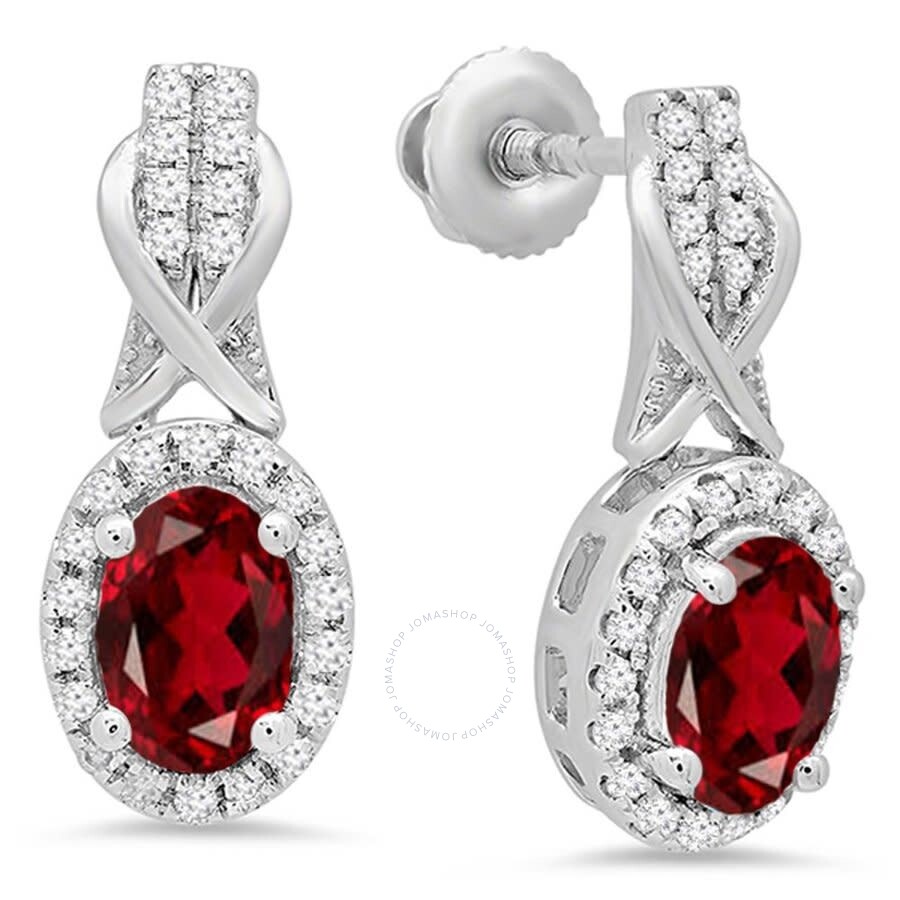 Dazzlingrock Collection 10K 4.5 MM Each Round Gemstone & White Diamond Ladies Halo Dangling Drop Earrings White Gold Dazzlingrock Collection 10K 4.5 MM Each Round Gemstone & White Diamond Ladies Halo Dangling Drop Earrings White Gold