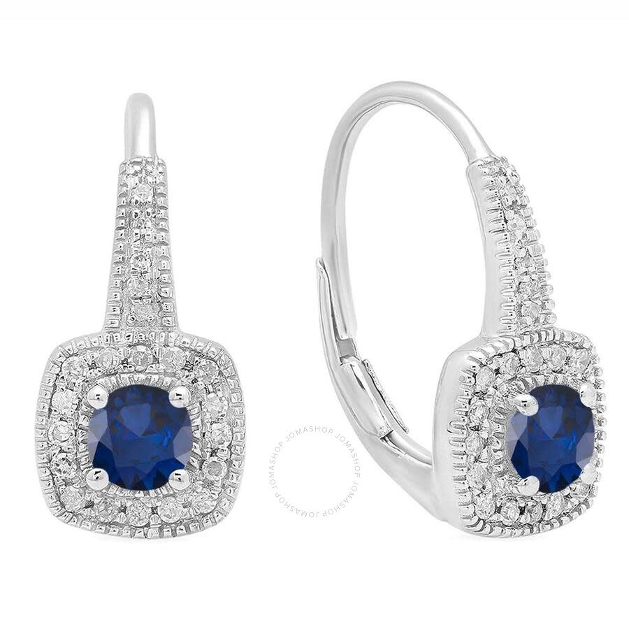Dazzlingrock Collection 18K White Gold 4.5 MM Each Round Gemstone & White Diamond Ladies Halo Dangling Drop Earrings Dazzlingrock Collection 18K White Gold 4.5 MM Each Round Gemstone & White Diamond Ladies Halo Dangling Drop Earrings