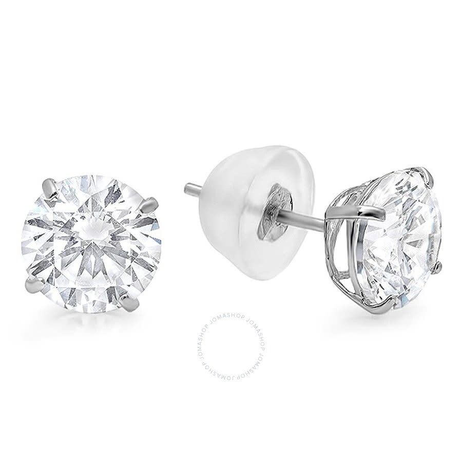 14k White Gold Solitaire Round Cubic Zirconia Stud Earrings with Silicone Pushbacks 14k White Gold Solitaire Round Cubic Zirconia Stud Earrings with Silicone Pushbacks