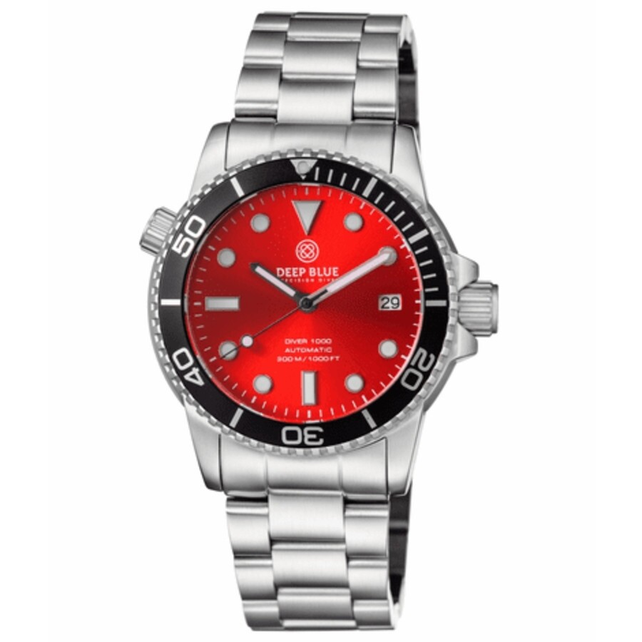 Deep Blue Diver 1000 Automatic Red Dial Watch DIVER40SUNRAYREDBRAC Watches, Diver 1000