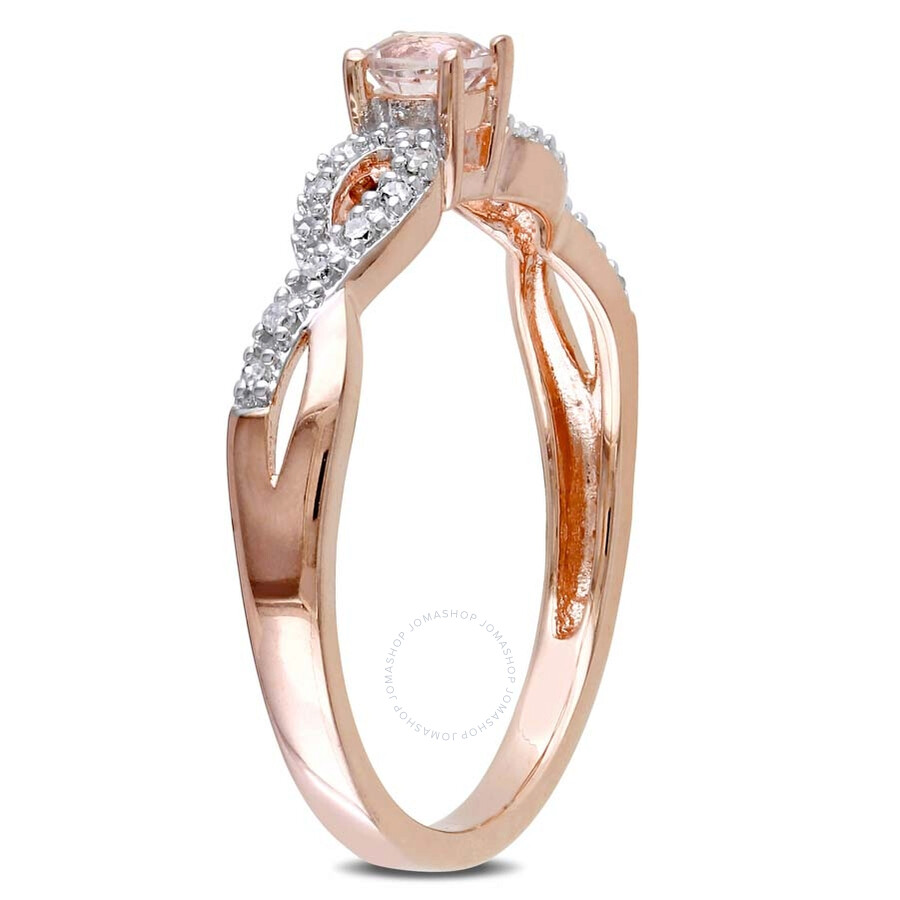 Amour 1/10 Ct Tw Diamond And Morganite Infinity Ring In Rose Plated Sterling Silver In Pink / Rhodium / Rose / Silver