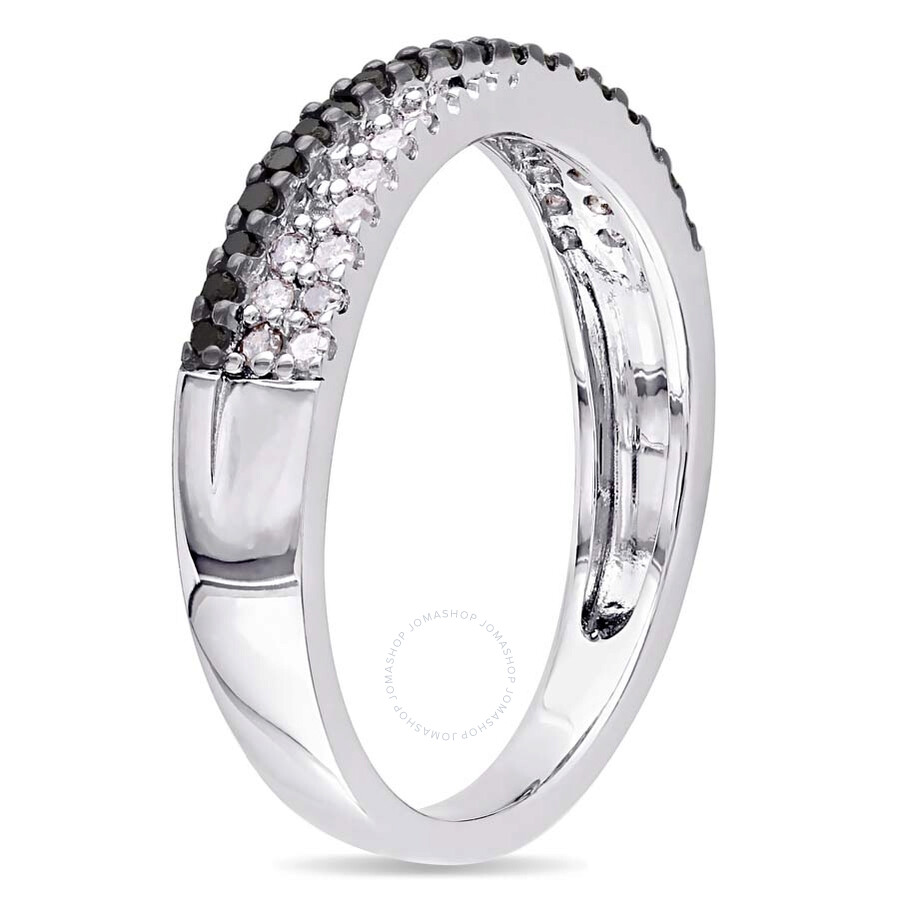 Amour 1/4 Ct Tw Black And White Crossover Diamond Anniversary Band In Sterling Silver With Black Rho In Black / Rhodium / Silver / White
