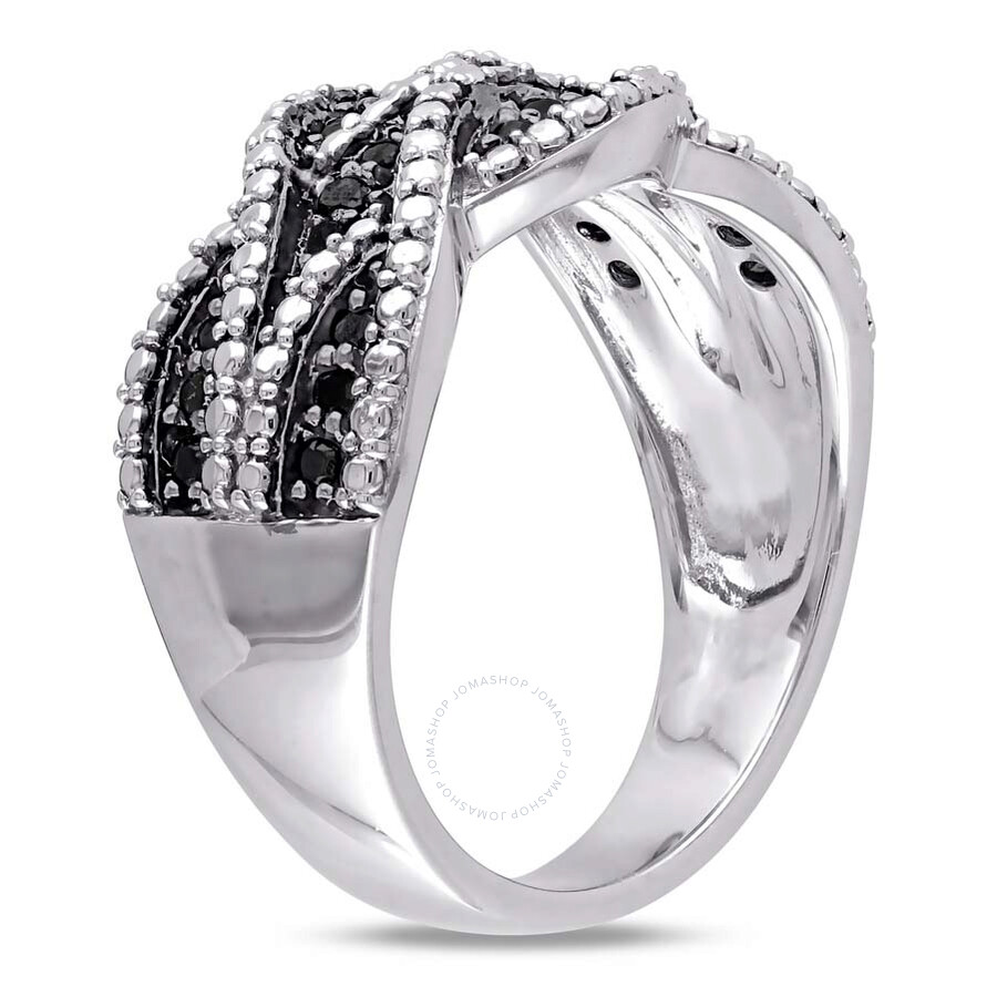 Amour 1/4 Ct Tw Black Diamond Double Twist Ring In Sterling Silver With Black Rhodium In Black / Rhodium / Silver