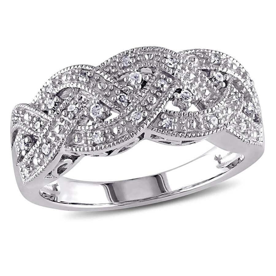 Shop Amour 1/8 Ct Tw Braided Diamond Ring In Sterling Silver