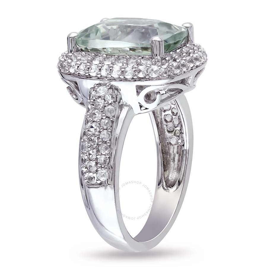 Amour 6ct Tgw Cushion Cut Green Quartz And Created White Sapphire Double Halo Ring In Sterling Silve In Amethyst / Green / Silver / White