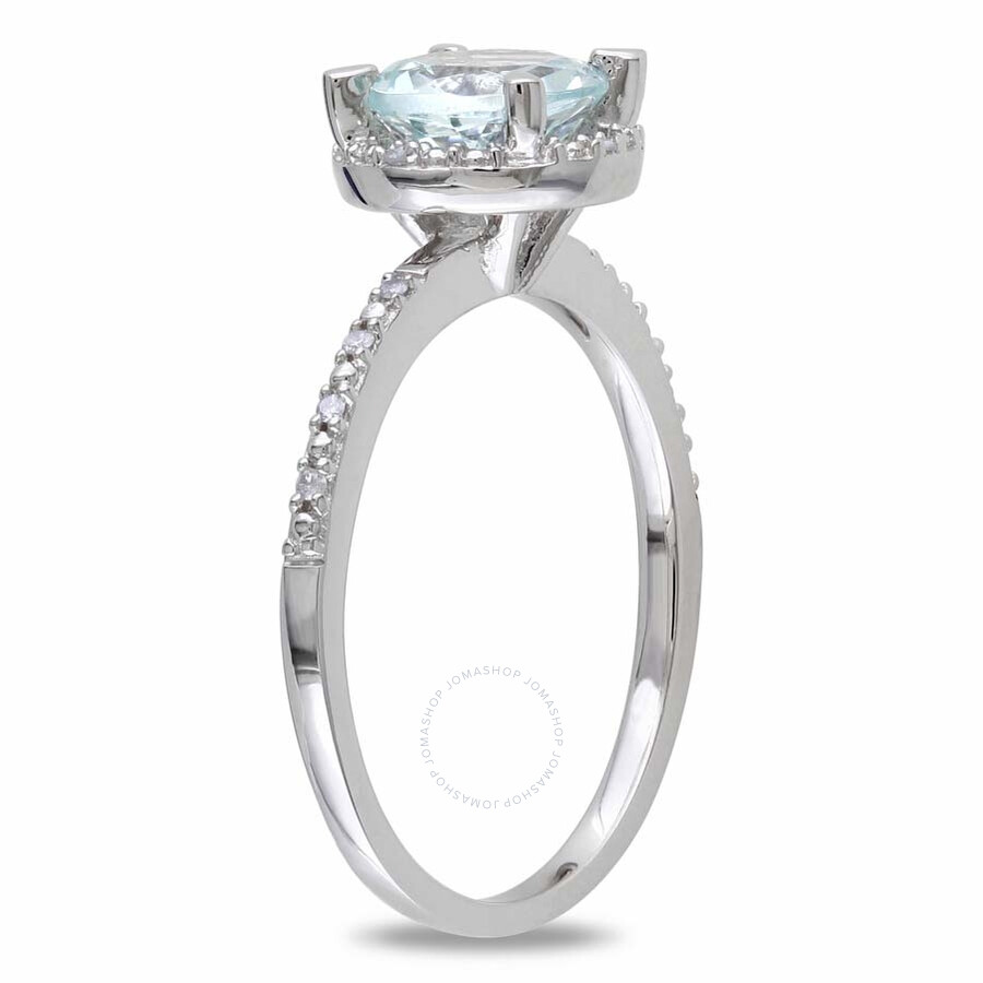 Amour Aquamarine And Diamond Accent Halo Ring In Sterling Silver In Aqua / Aquamarine / Silver / White