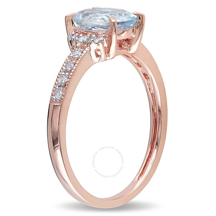 Amour Oval Cut Aquamarine And Diamond Ring In Rose Plated Sterling Silver In Aqua / Aquamarine / Rose / Silver / White