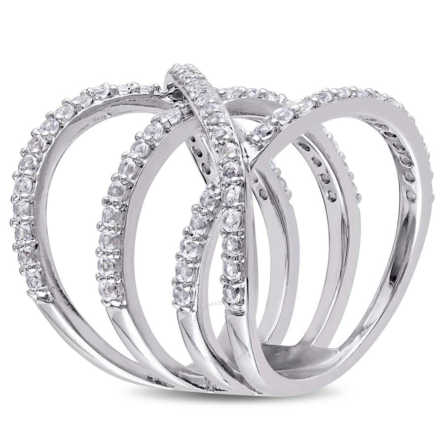 Amour White Topaz Crossover Split Shank Ring In Sterling Silver In Silver / White