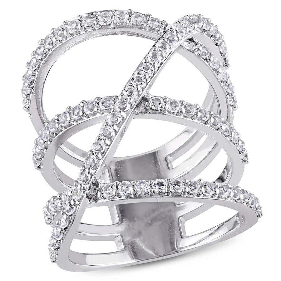 Shop Amour White Topaz Crossover Split Shank Ring In Sterling Silver In Silver / White