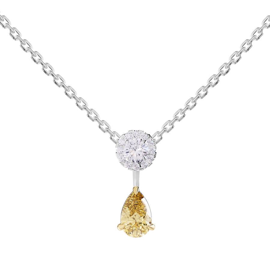 Diamond2deal 14k Two-tone Gold 1.3 Ct Pear Cut Yellow & White Lab Grown Diamond Pendant Necklace 18" In Multi