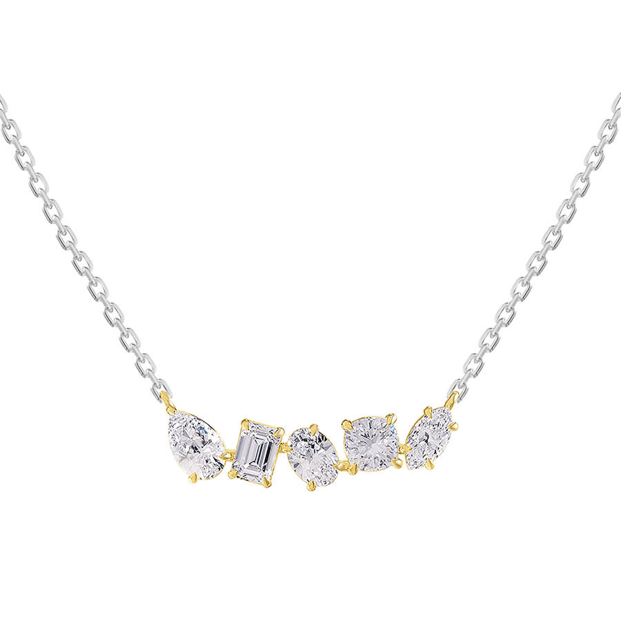 Diamond2deal 14k Two-tone Gold 2 Ct Multi Shape Lab Grown Diamond Pendant Necklace 18" Vvs-vs In Multi