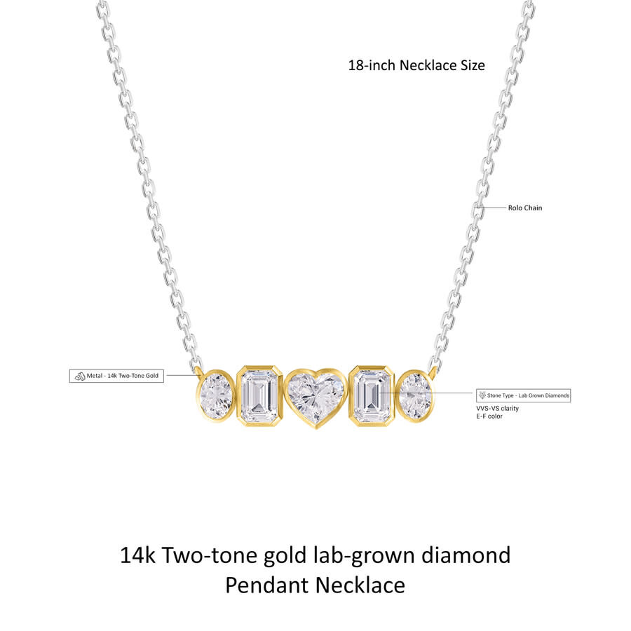Diamond2deal 14k Two-tone Gold 3.6 Ct Multi Shape Lab Grown Diamond Pendant Necklace 18" Vvs-vs In Multi