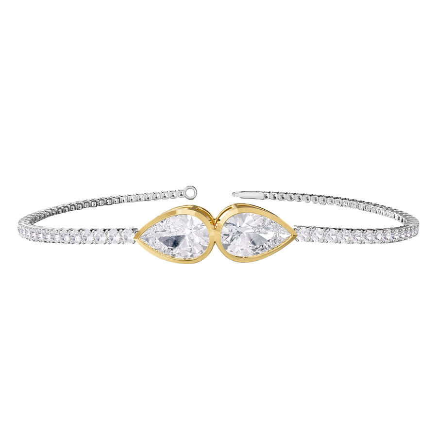 Diamond2deal 14k Two-tone Gold 3.8 Ct Pear Shape Lab Grown Diamond Tennis Bracelet 7" Vvs-vs In Multi