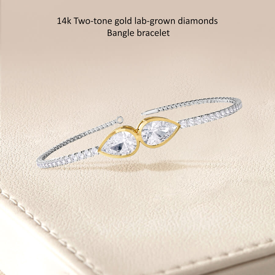 Diamond2deal 14k Two-tone Gold 3.8 Ct Pear Shape Lab Grown Diamond Tennis Bracelet 7" Vvs-vs In Multi