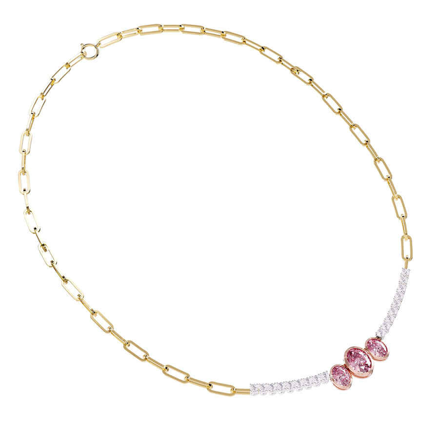 Diamond2deal 14k Two-tone Gold 4.50 Ct Oal Cut White & Pink Lab Grown Diamond Link Pendant Necklace  In Multi