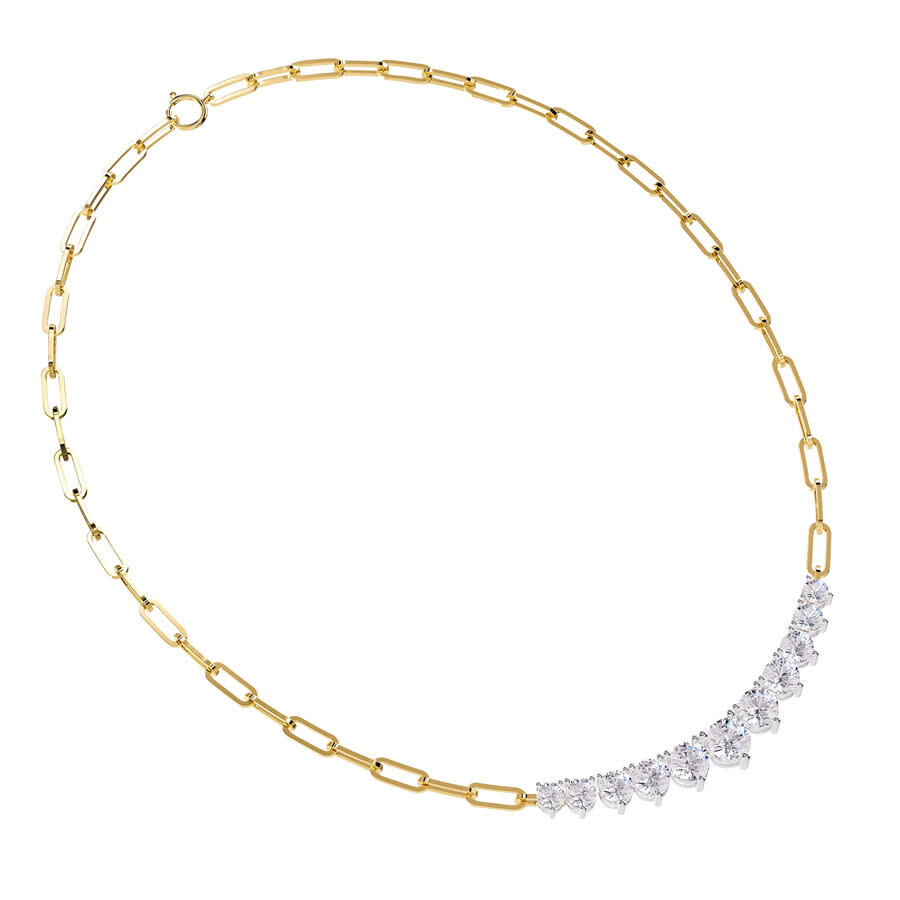 Diamond2deal 14k Two-tone Gold 5.8 Ct Round Lab Grown Diamond Link Pendant Necklace 18" Vvs-vs In Multi