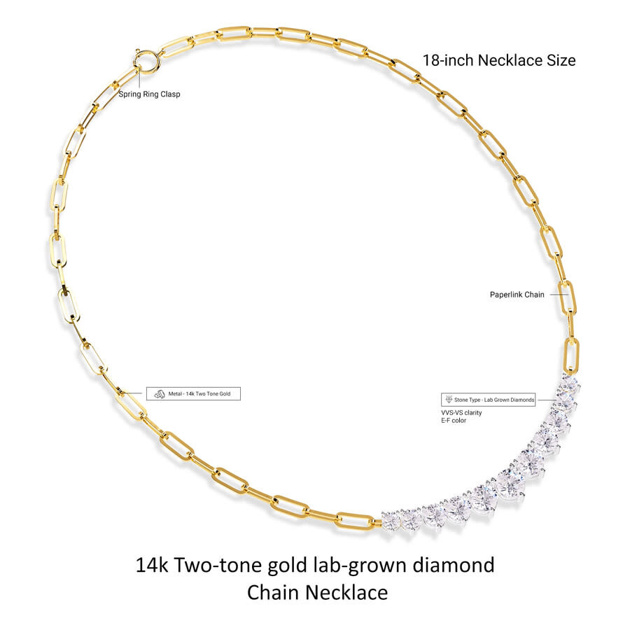 Diamond2deal 14k Two-tone Gold 5.8 Ct Round Lab Grown Diamond Link Pendant Necklace 18" Vvs-vs In Multi