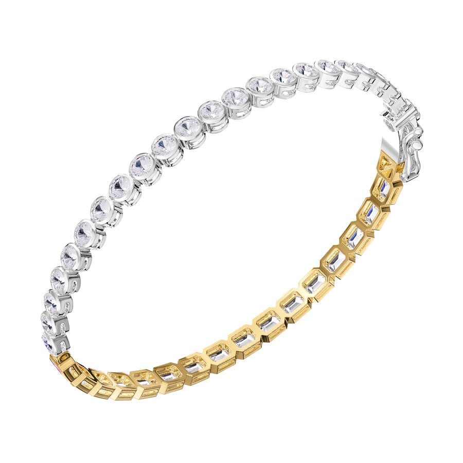 Diamond2deal 14k Two-tone Gold 6.5 Carat Round & Radiant Cut Lab Grown Diamond Bangle Bracelet 7" Vv In Multi