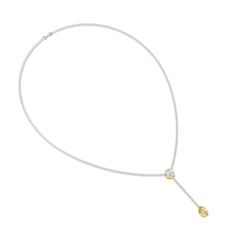 Diamond2deal 14k Two-tone Gold 7 Ct Pear & Round Lab Grown Diamond Tennis Drop Necklace 18" Vvs-vs In Multi