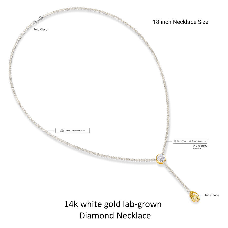 Diamond2deal 14k Two-tone Gold 7 Ct Pear & Round Lab Grown Diamond Tennis Drop Necklace 18" Vvs-vs In Multi