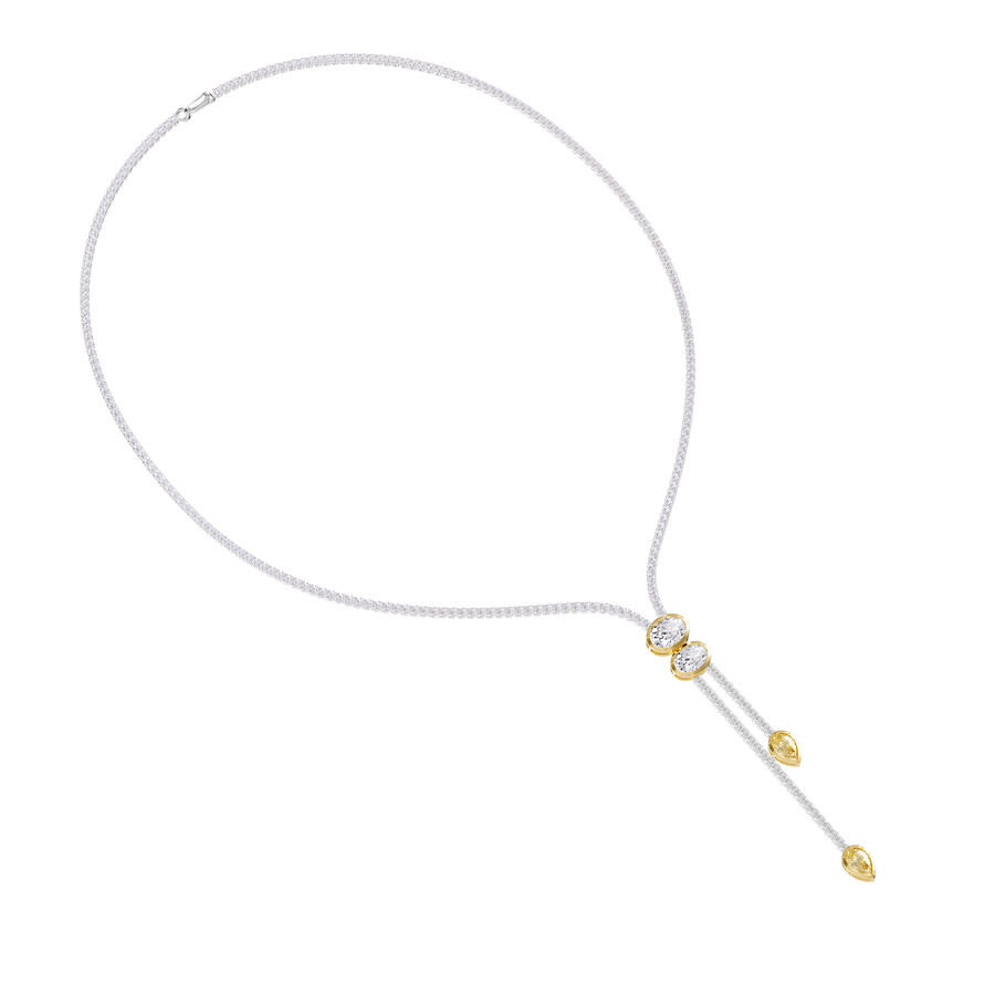 Diamond2deal 14k Two-tone Gold 8.20 Ct Oval Cut Lab Grown Diamond Drop Necklace 18" Vvs-vs In Multi