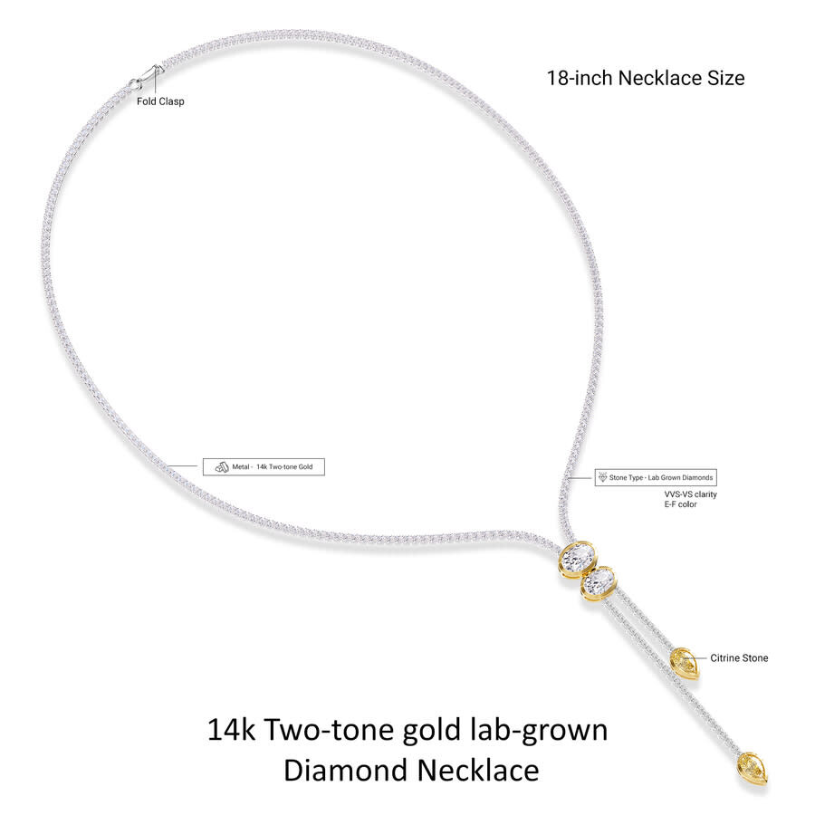 Diamond2deal 14k Two-tone Gold 8.20 Ct Oval Cut Lab Grown Diamond Drop Necklace 18" Vvs-vs In Multi