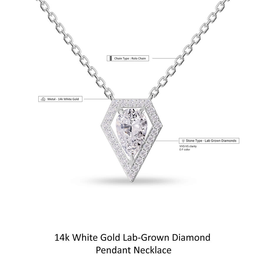 Diamond2deal 14k White Gold 1.50 Carat Pear Shape Lab Grown Diamond Pendant Necklace 18" Vvs-vs In White