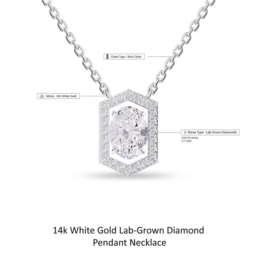 Diamond2deal 14k White Gold 2 Carat Oval Cut Lab Grown Diamond Pendant Necklace 18" Vvs-vs In White