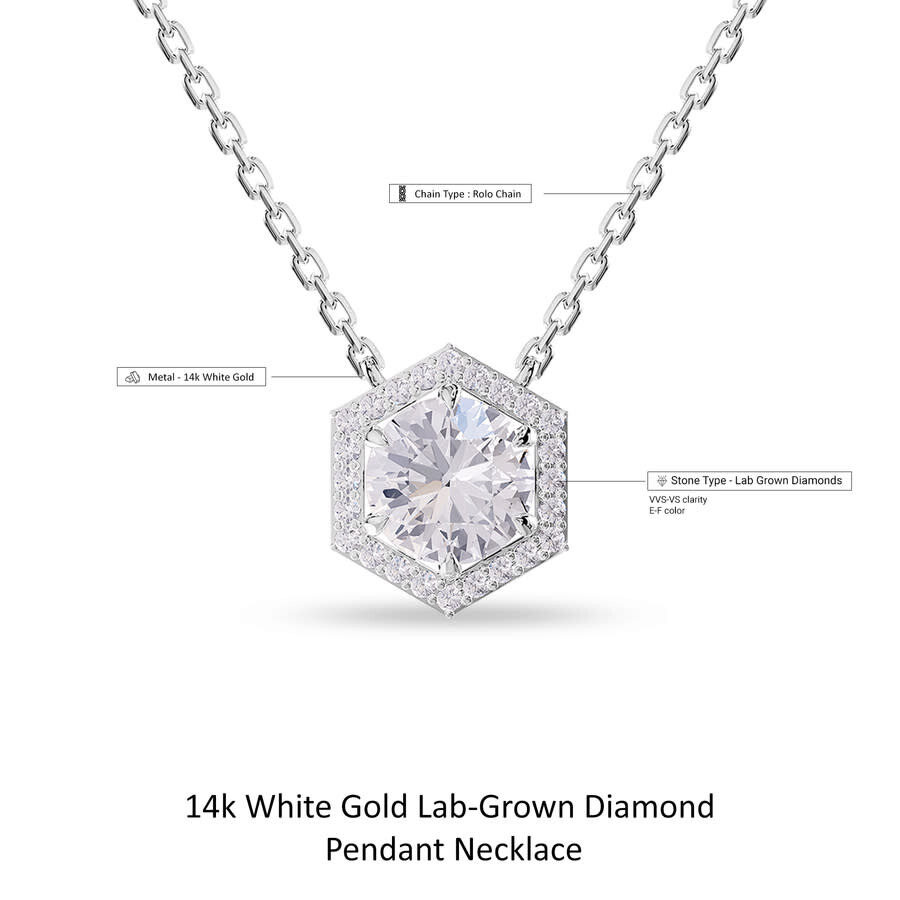 Diamond2deal 14k White Gold 2.4 Carat Round Lab Grown Diamond Pendant Necklace 18" Vvs-vs In White