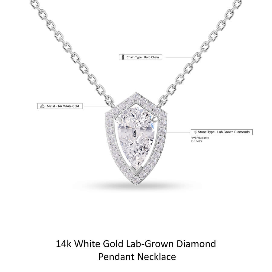 Diamond2deal 14k White Gold 2.5 Ct Pear Shape Lab Grown Diamond Pendant Necklace 18" Chain Vvs-vs In White