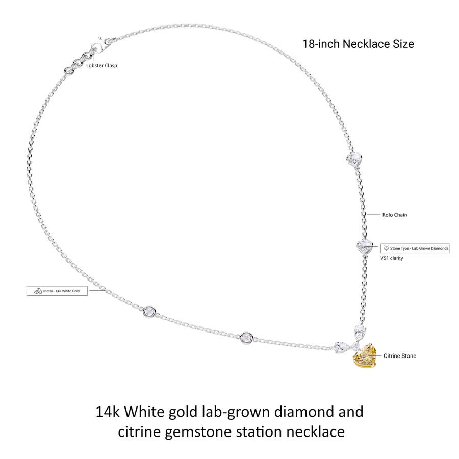 Diamond2deal 14k White Gold 3 Ct Heart Shape Lab Grown Diamond Station Pendant Necklace 18" Vs1 In White