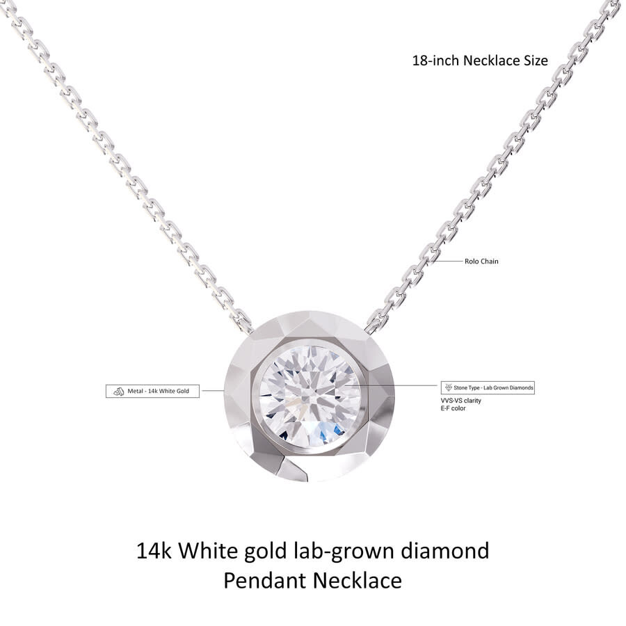 Diamond2deal 14k White Gold 3 Ct Round Lab Grown Diamond Pendant Necklace 18" Chain Vvs-vs In White