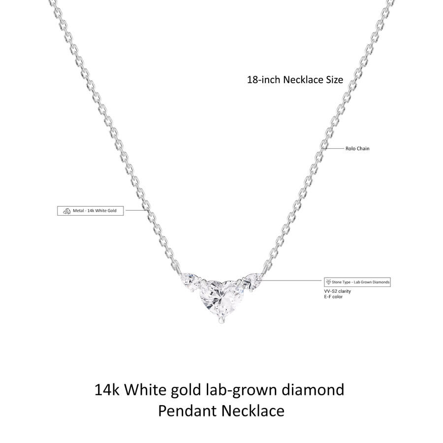 Diamond2deal 14k White Gold 3.15 Ct Heart Shape Lab Grown Diamond Heart Pendant Necklace 18" Vvs-vs In White