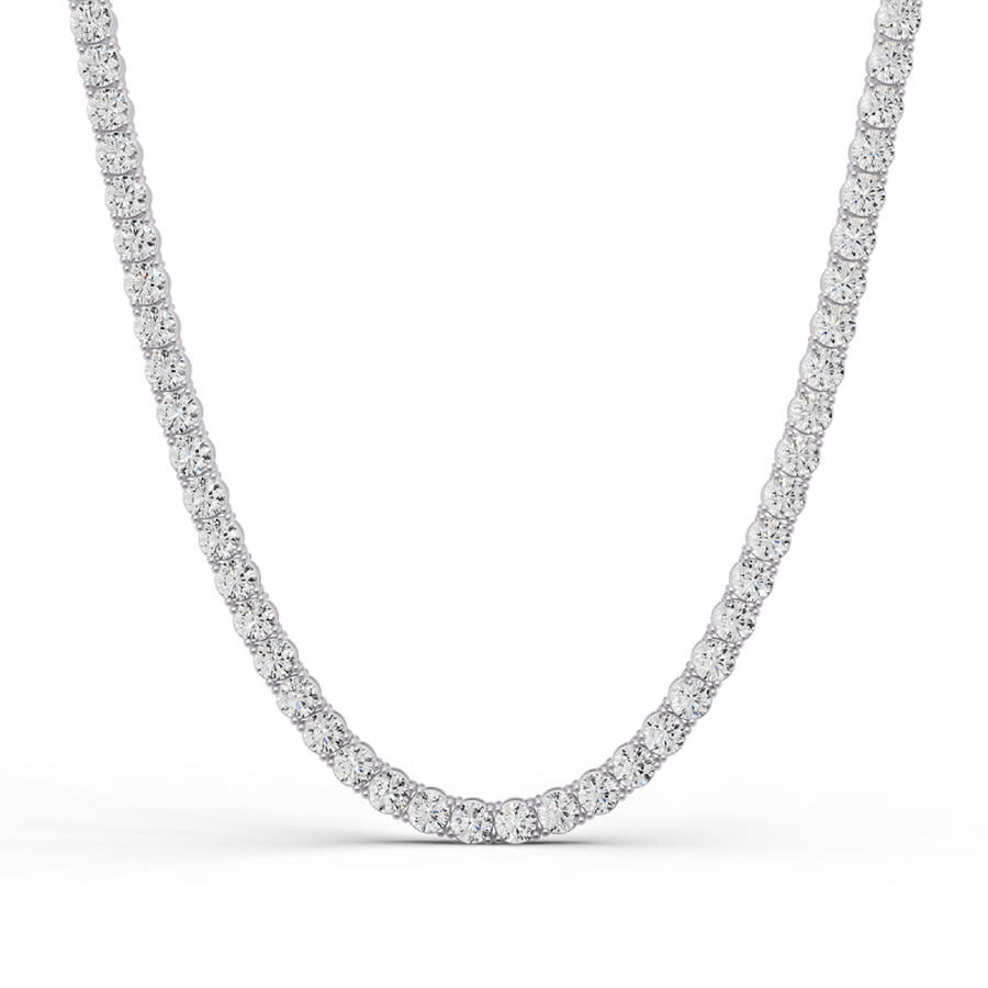 Diamond2deal 14k White Gold 7 Ct Lab Grown Light Weight Straight Line Tennis Necklace (4prong) (e-f In White
