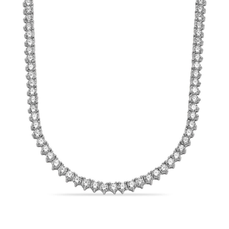 Diamond2deal 14k White Gold 5ct Round Lab Grown Diamond. 3 Prong Straight Line Tennis Necklace (e-f In Metallic