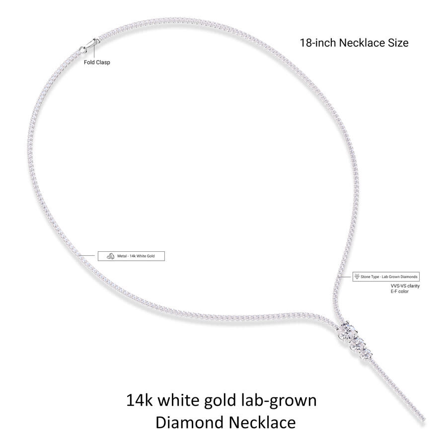 Diamond2deal 14k White Gold 7 Ct Round Lab Grown Diamond Tennis Drop Necklace 18" Vvs-vs In White
