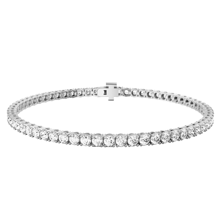 Diamond2deal 14k White Gold 10 Ctw Lab-grown Diamond 4-prong Setting Straight-line Tennis Bracelet ( In Silver