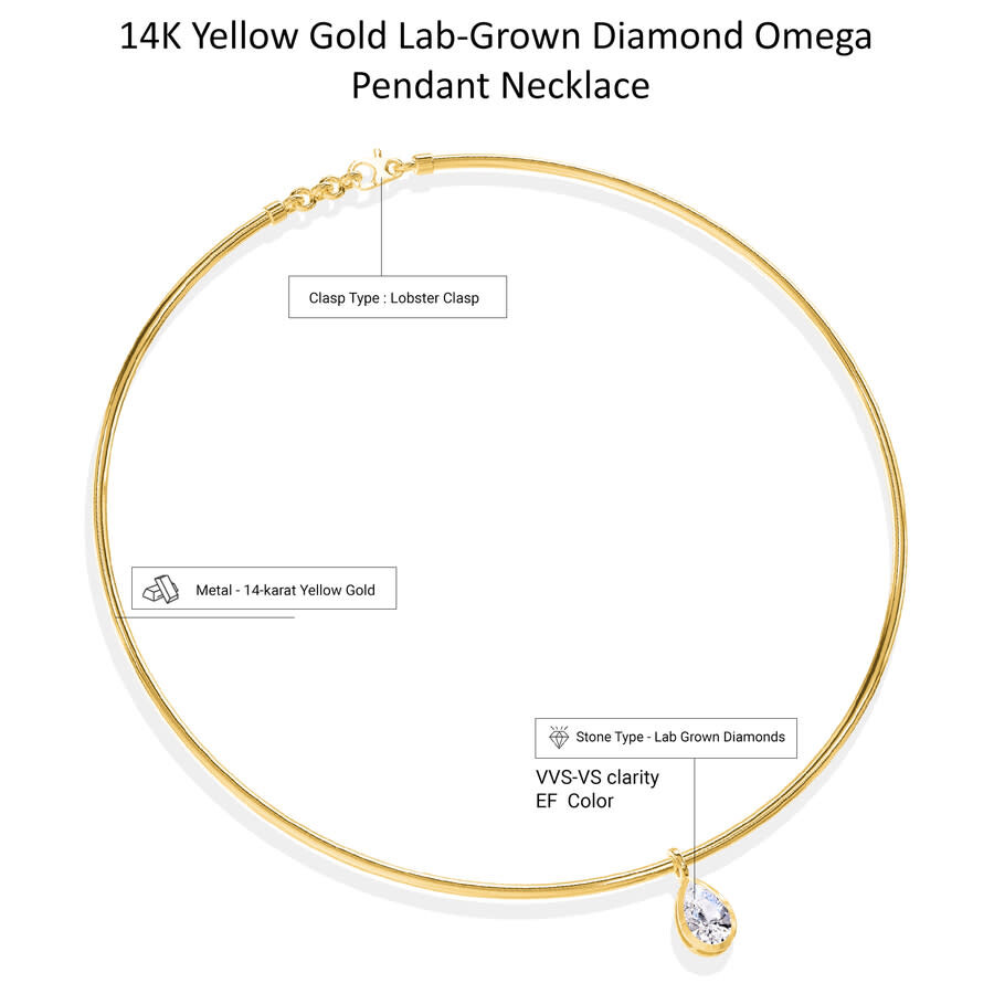 Diamond2deal 14k Yellow Gold 1 Ct Pear Cut Lab Grown Diamond Pendant Necklace 18" Vvs-vs In Yellow