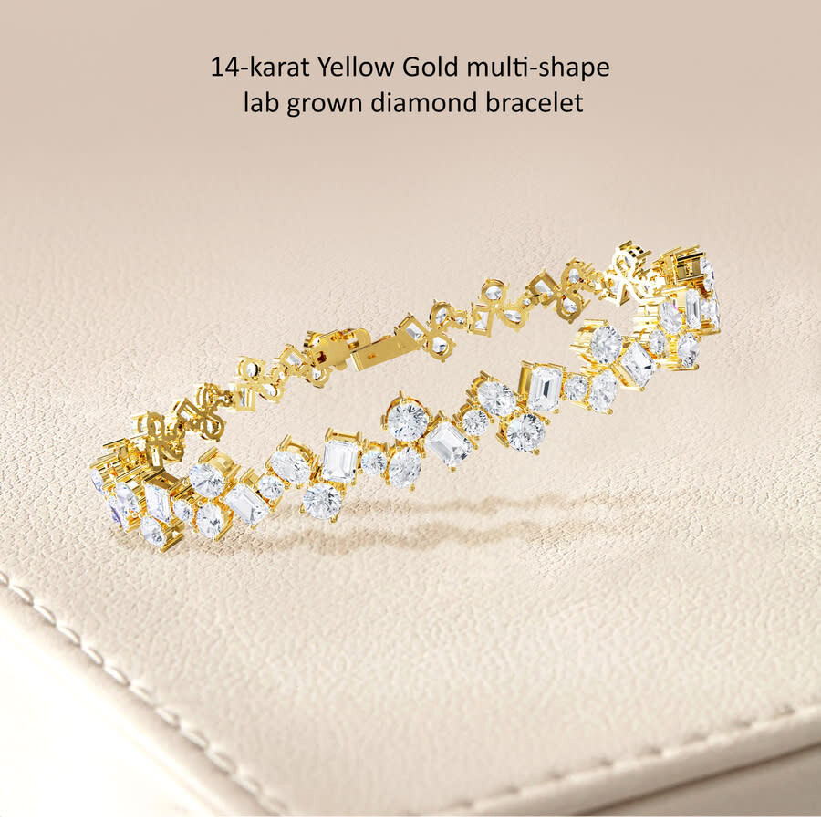 Diamond2deal 14k Yellow Gold 11 Carat Multi Shape Lab Grown Diamond Fancy Link Bracelet 7" Vvs-vs In Yellow