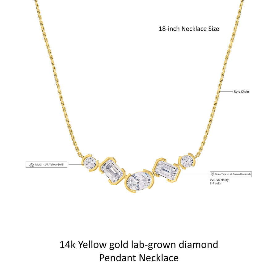Diamond2deal 14k Yellow Gold 2.6 Ct Multi Shape Lab Grown Diamond Pendant Necklace 18" Chain Vvs-vs In Yellow