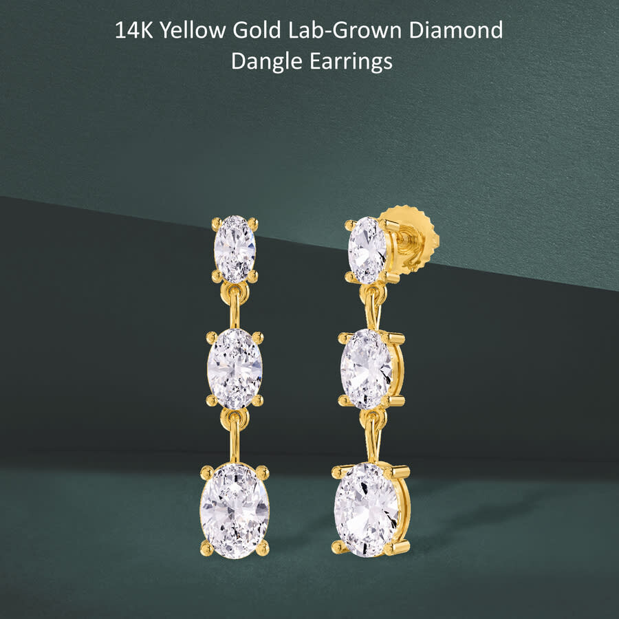 Diamond2deal 14k Yellow Gold 2.60 Ct Oval Cut Lab Grown Diamond Drop & Dangle Earrings Vvs-vs In Yellow