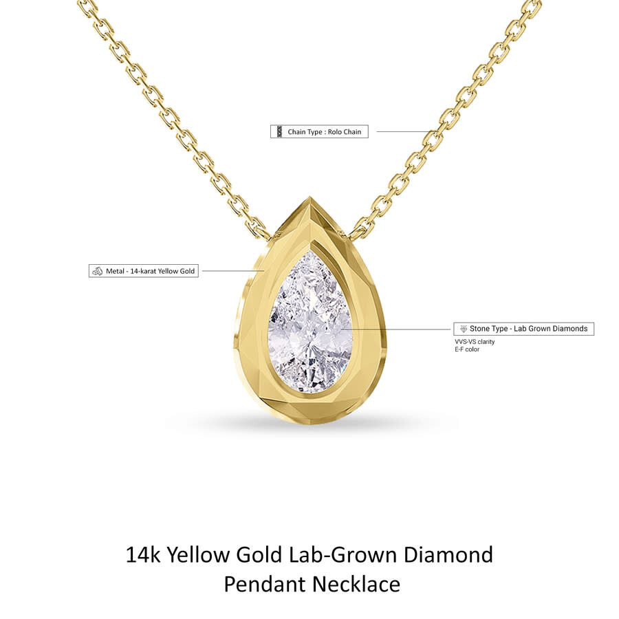 Diamond2deal 14k Yellow Gold 3 Carat Pear Shape Lab Grown Diamond Pendant Necklace 18" Vvs-vs In Yellow