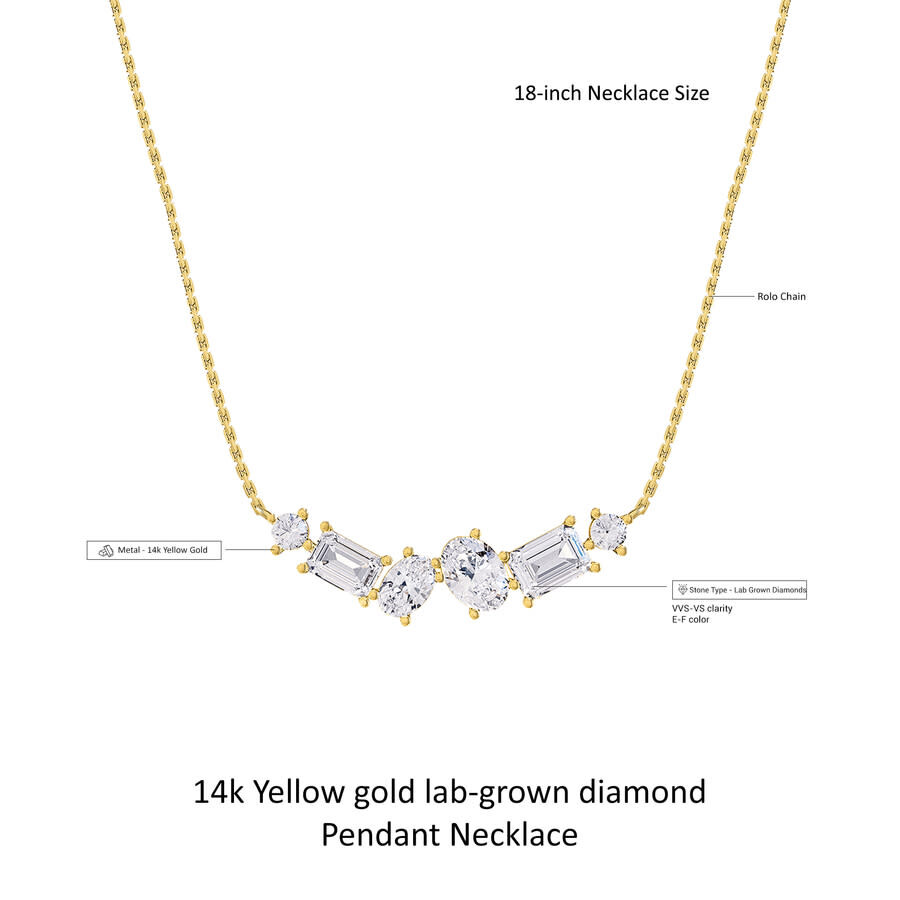 Diamond2deal 14k Yellow Gold 3 Ct Multi Shape Lab Grown Diamond Pendant Necklace 18" Chain Vvs-vs In Yellow